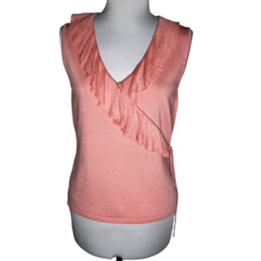 Ann Taylor Sleeveless Ruffled Neckline Small Side Tie Top Size L - Picture 3 of 7
